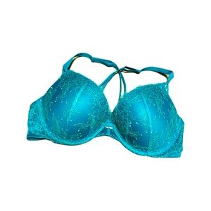 Victoria’s Secret Elegant Teal, Embroidered Lace Bra, Front Closure, Perfect!